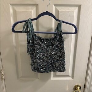 Free People Sequin Crop Top in Blue